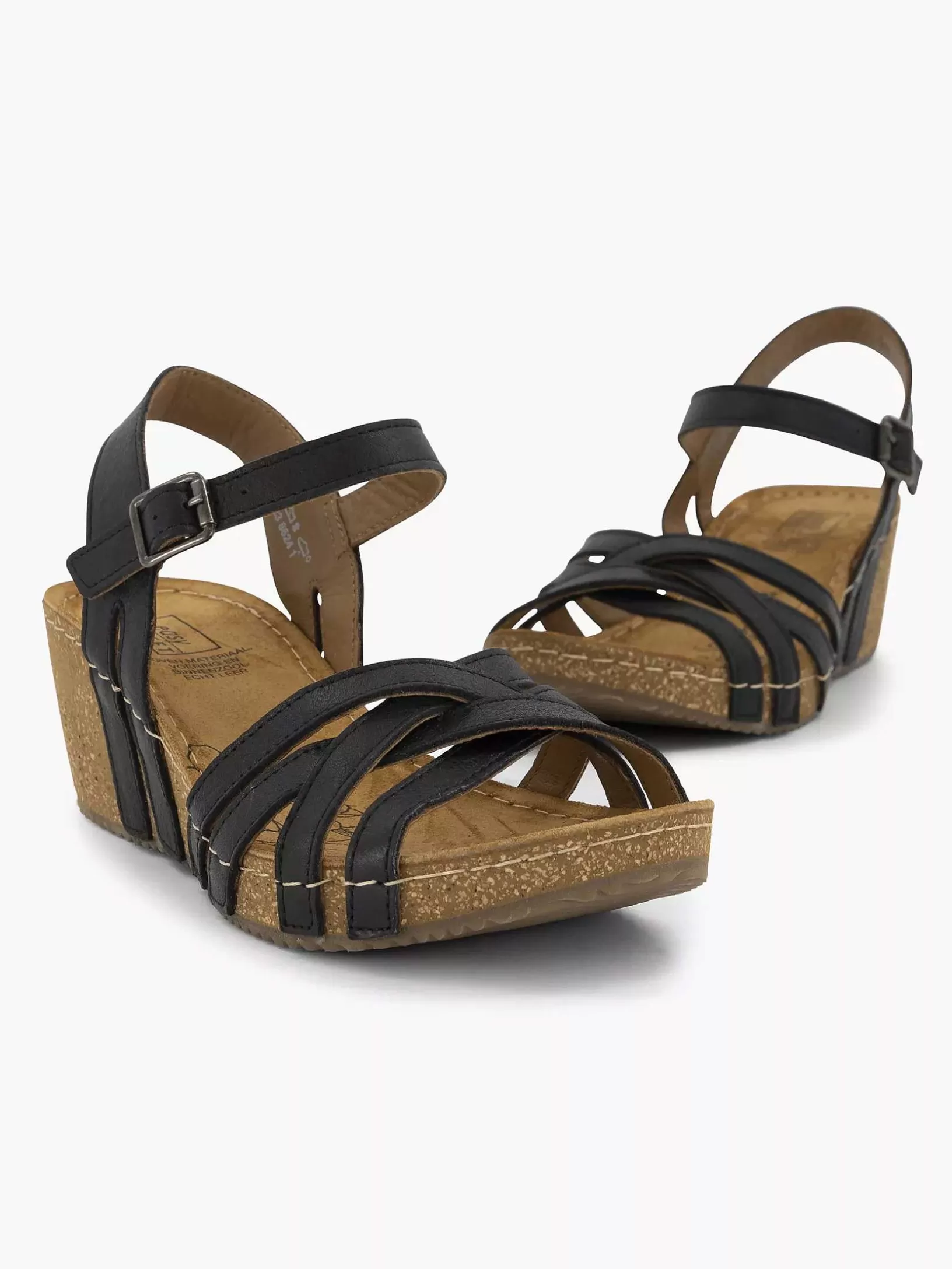 Dames Easy Street Zwarte Leren Sandalen Sleehak